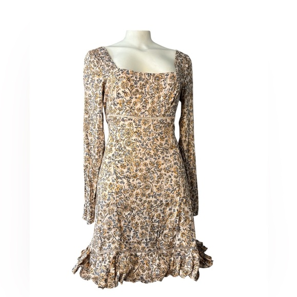 Free People Boheme Ivory Floral Mini Dress NWT Size 10 Long Sleeve - Picture 3 of 13